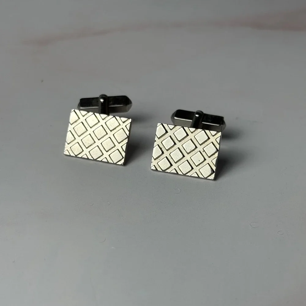 Vintage SWANK Silver Tone Rectangle Textured Cufflinks‎ Mens Formal Business